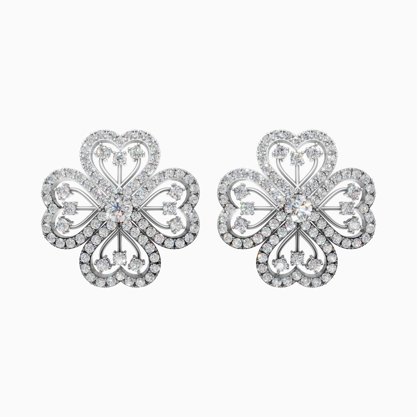 Silver Clover Petal Stud Earrings