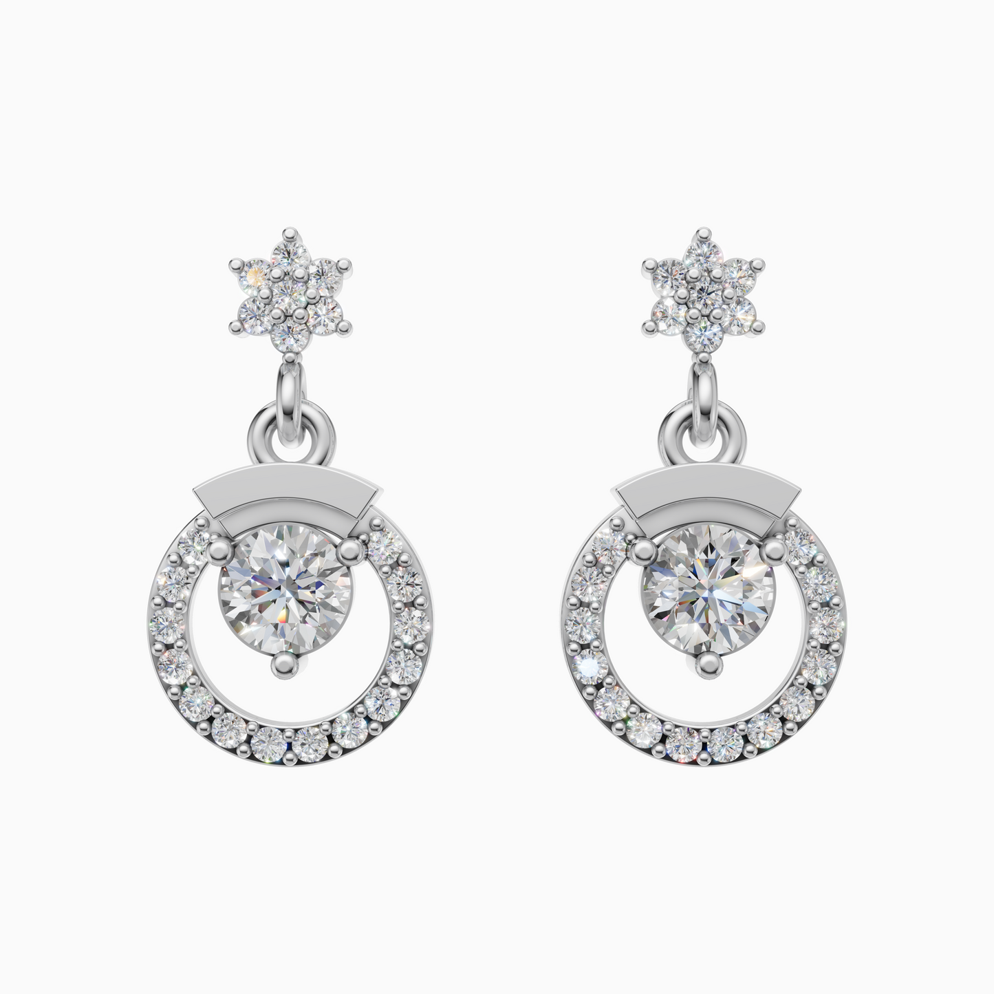 Silver Celestial Heart Drop Earrings