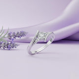 Silver Curved Accent Solitaire Ring