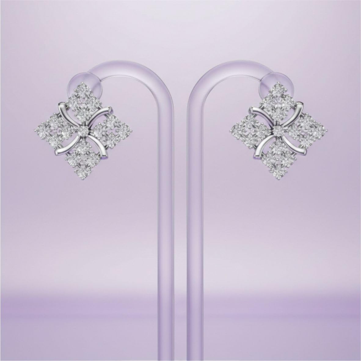 Silver Diamond-Petal Stud Earrings