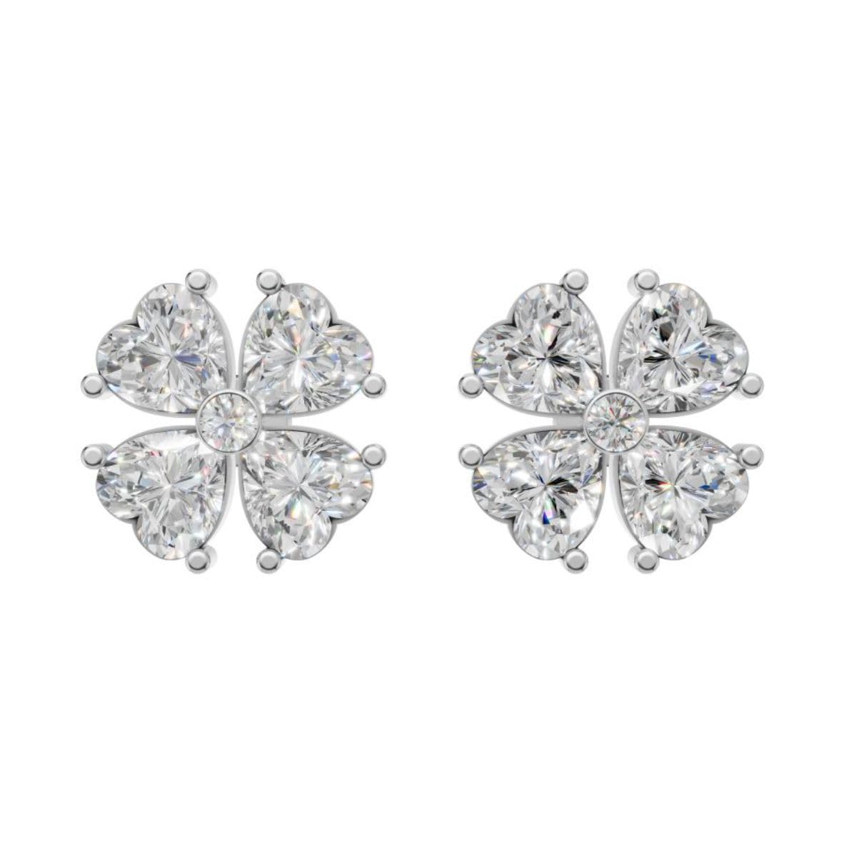 Silver Four-Leaf Radiant Stud Earrings