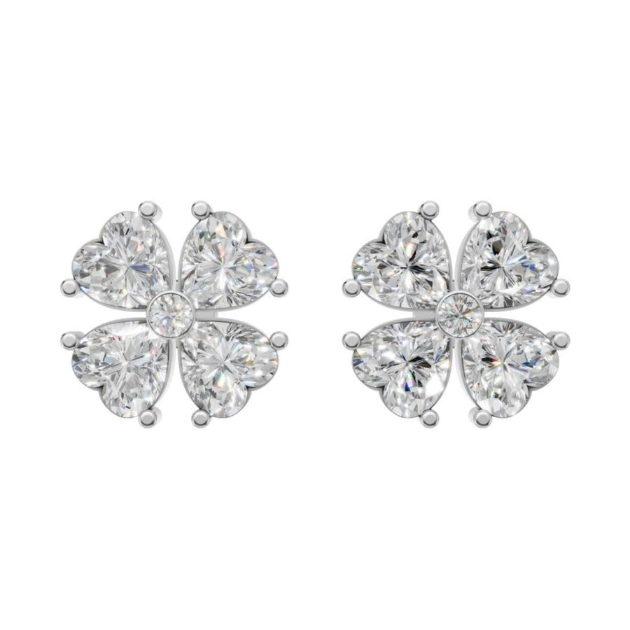 Silver Four-Leaf Radiant Stud Earrings