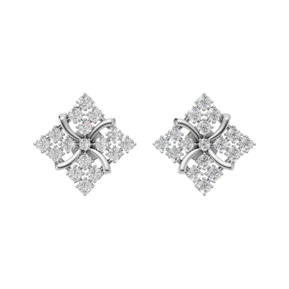 Silver Diamond-Petal Stud Earrings