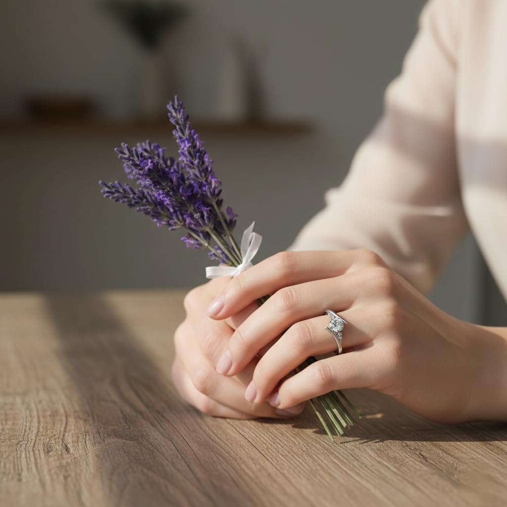 Silver Curved Accent Solitaire Ring