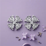 Silver Four-Leaf Radiant Stud Earrings