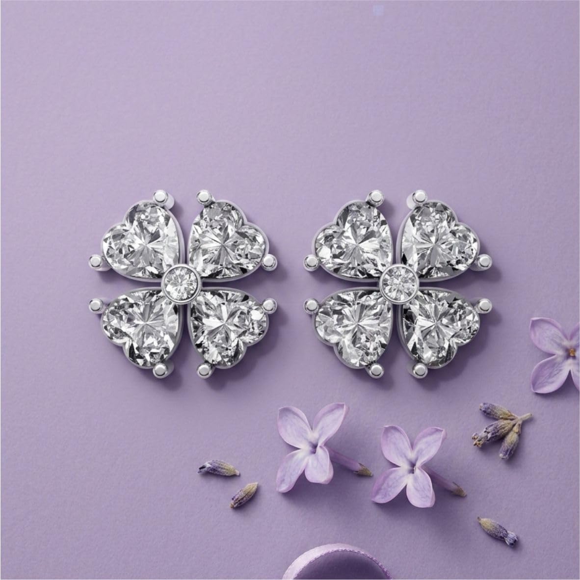 Silver Four-Leaf Radiant Stud Earrings
