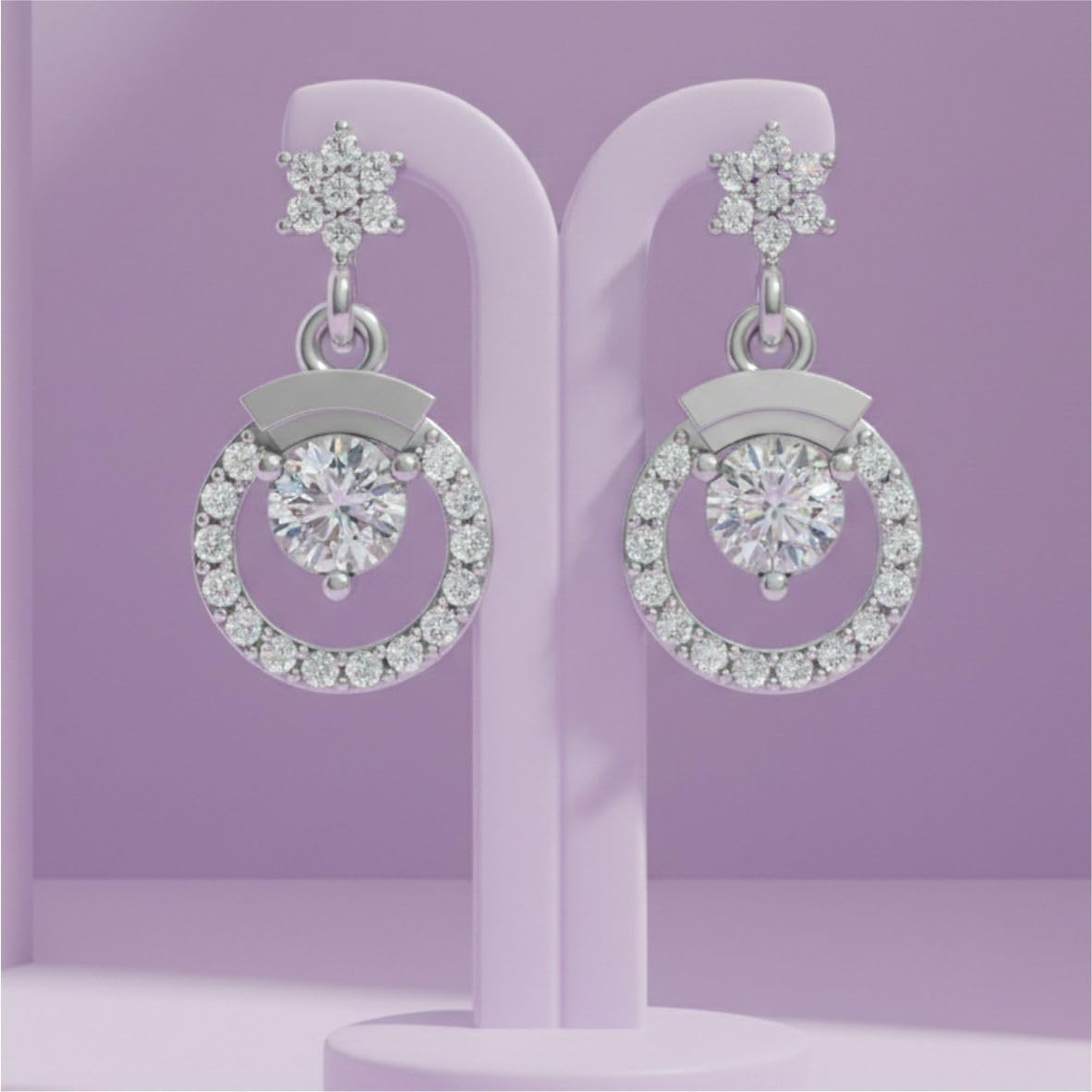 Silver Celestial Heart Drop Earrings