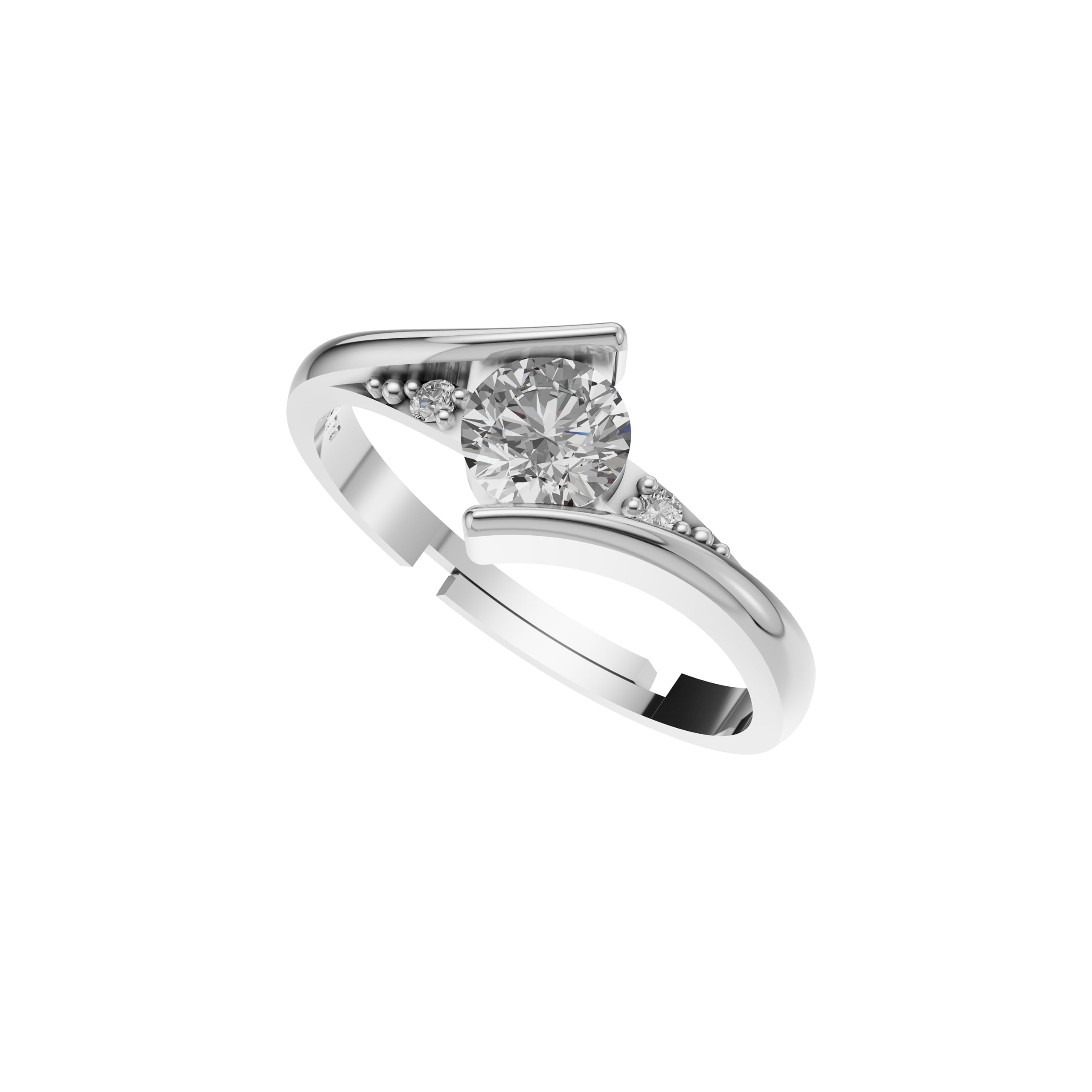 Silver Curved Accent Solitaire Ring