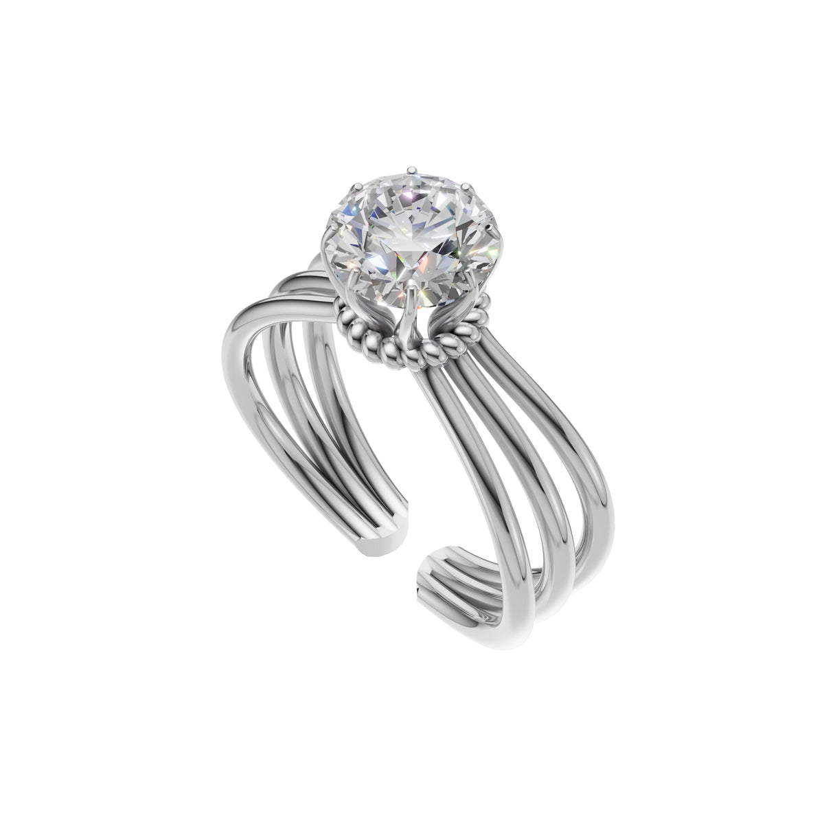 Silver Floral Multi-Band Solitaire Ring