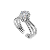 Silver Floral Multi-Band Solitaire Ring
