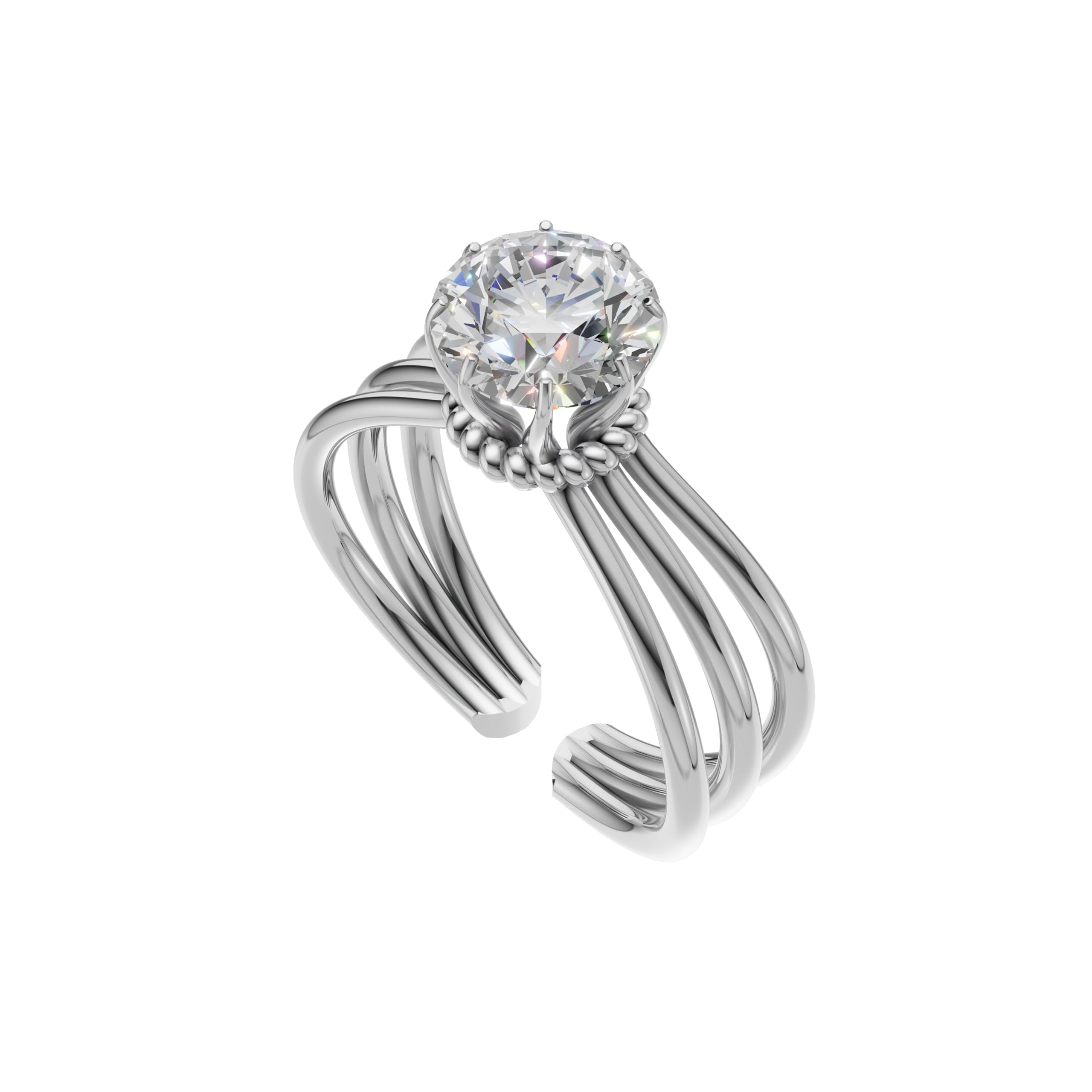 Silver Floral Multi-Band Solitaire Ring