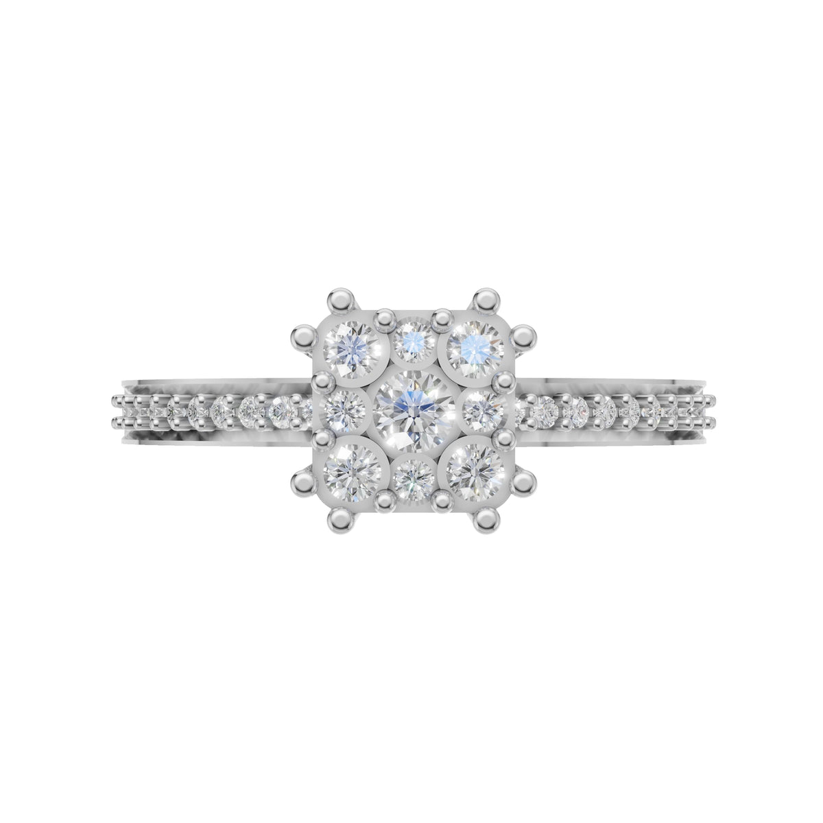 Silver Halo Cluster Solitaire Ring