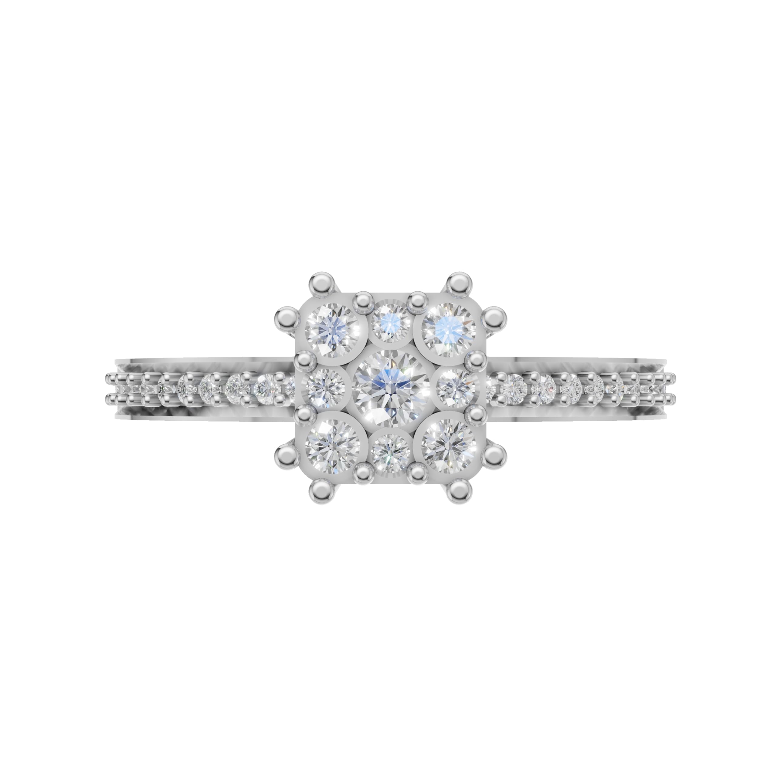 Silver Halo Cluster Solitaire Ring