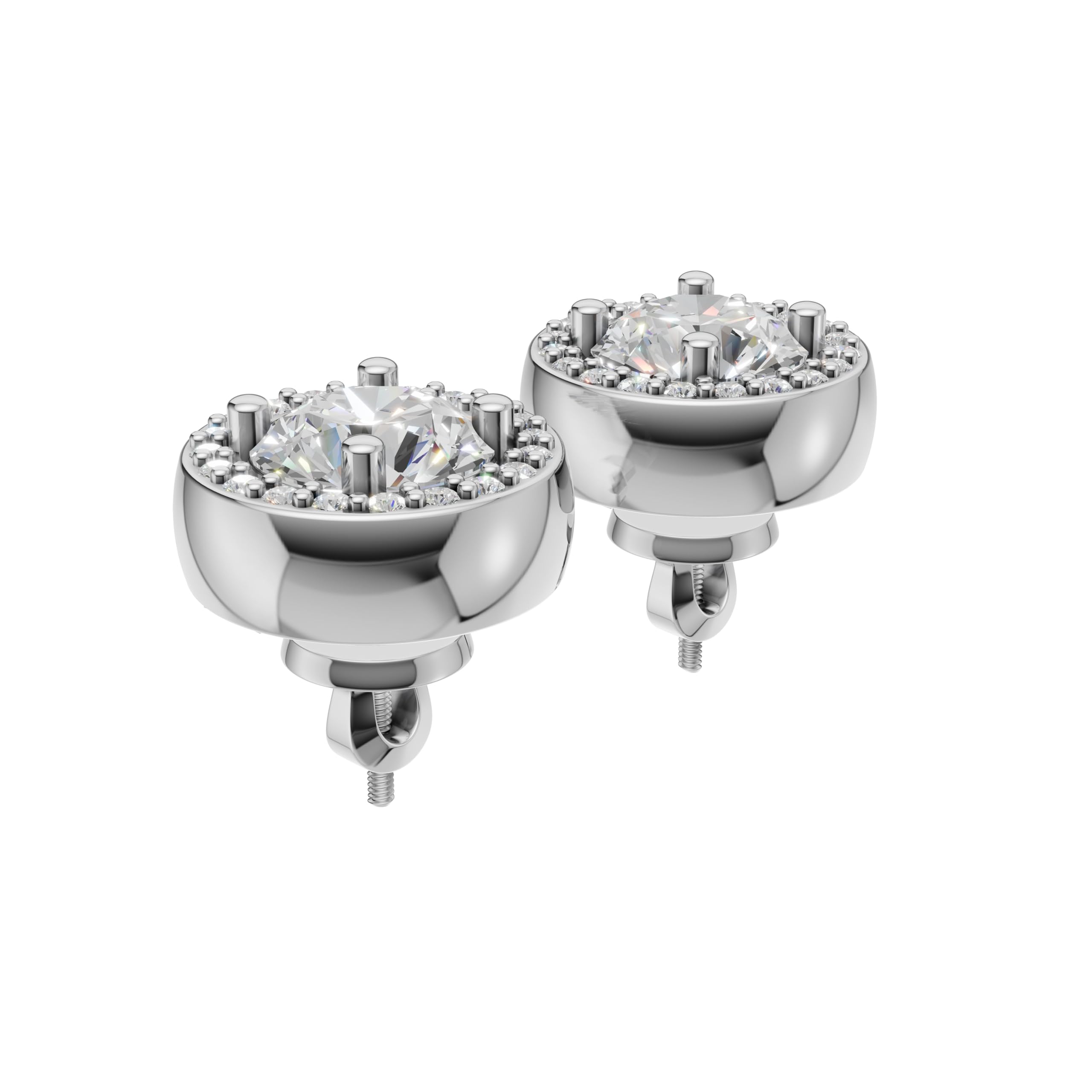 Silver Round Halo Stud Earrings