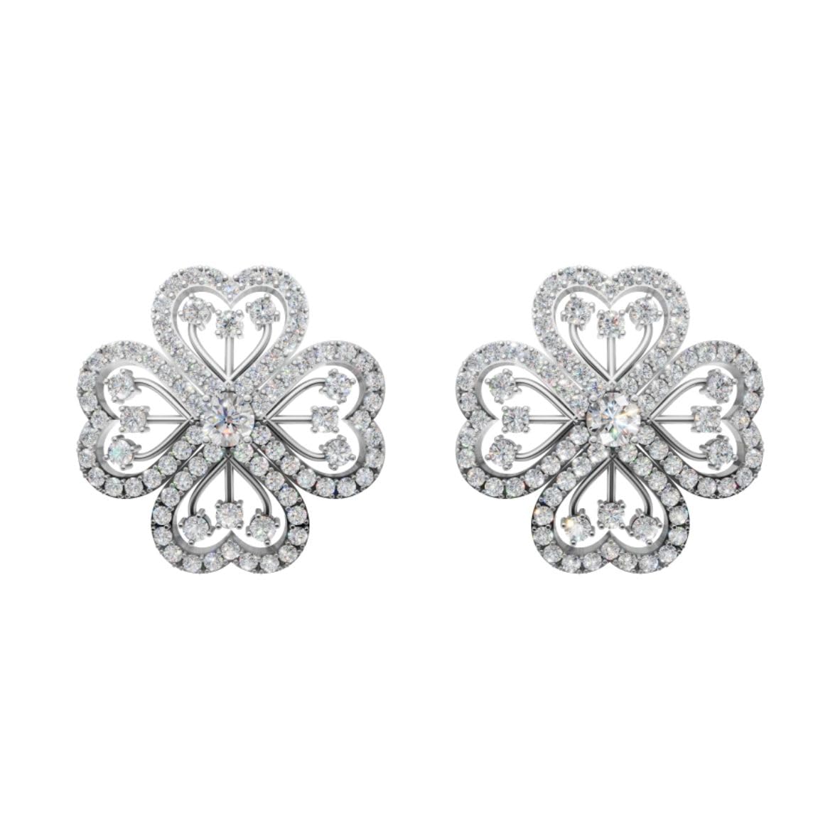 Silver Clover Petal Stud Earrings