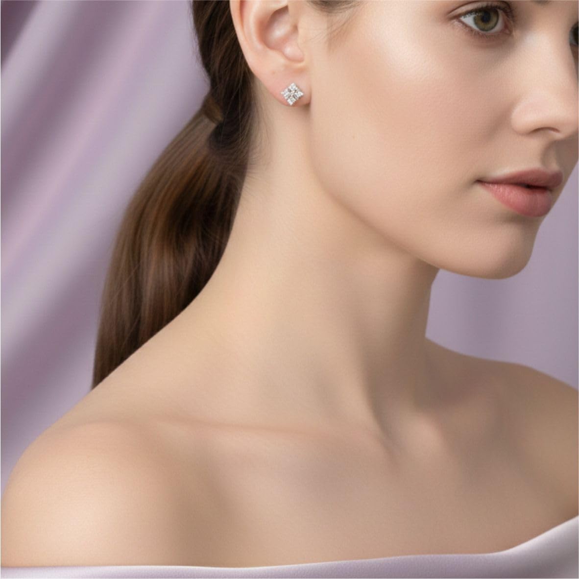 Silver Diamond-Petal Stud Earrings