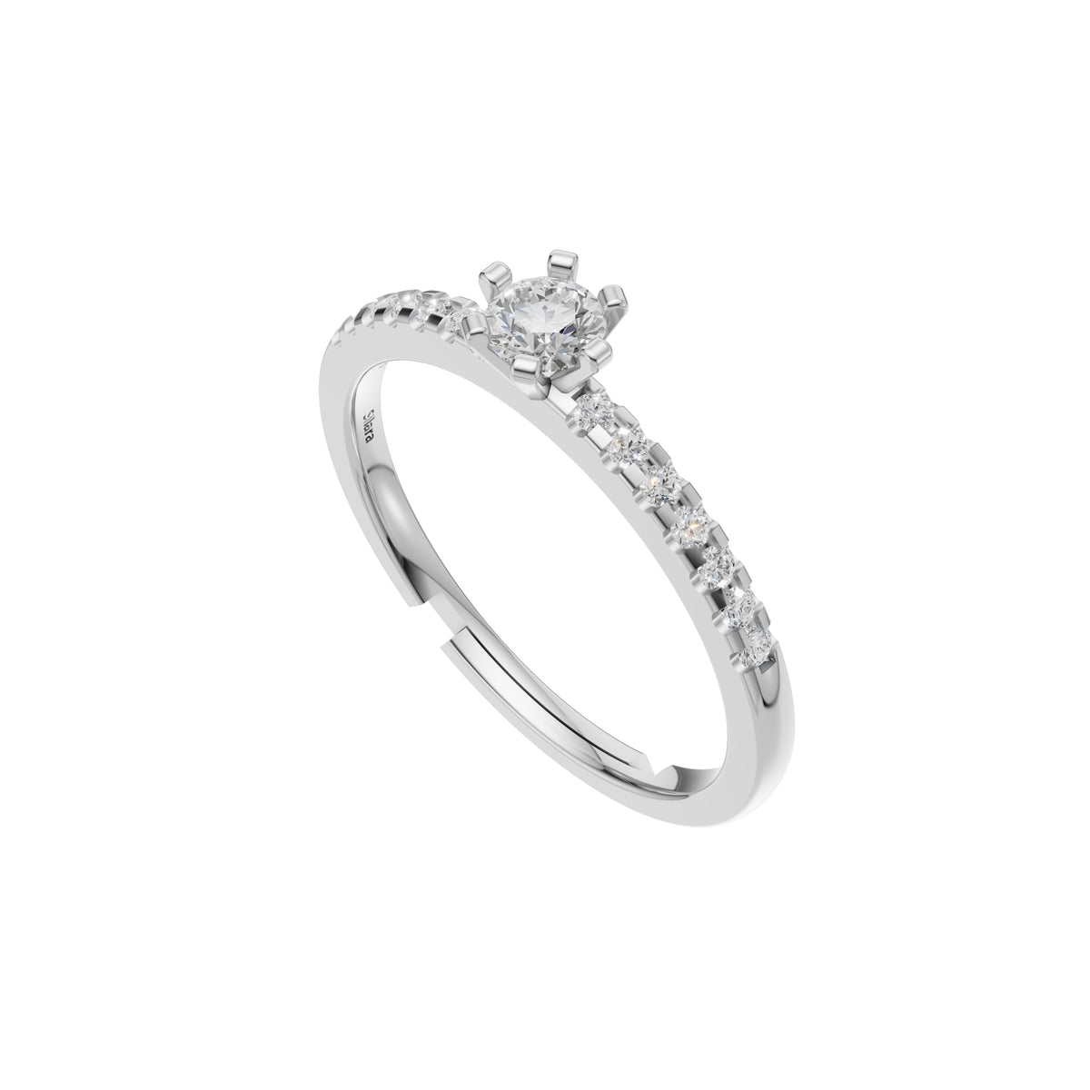 Silver Side-Stone Solitaire Ring