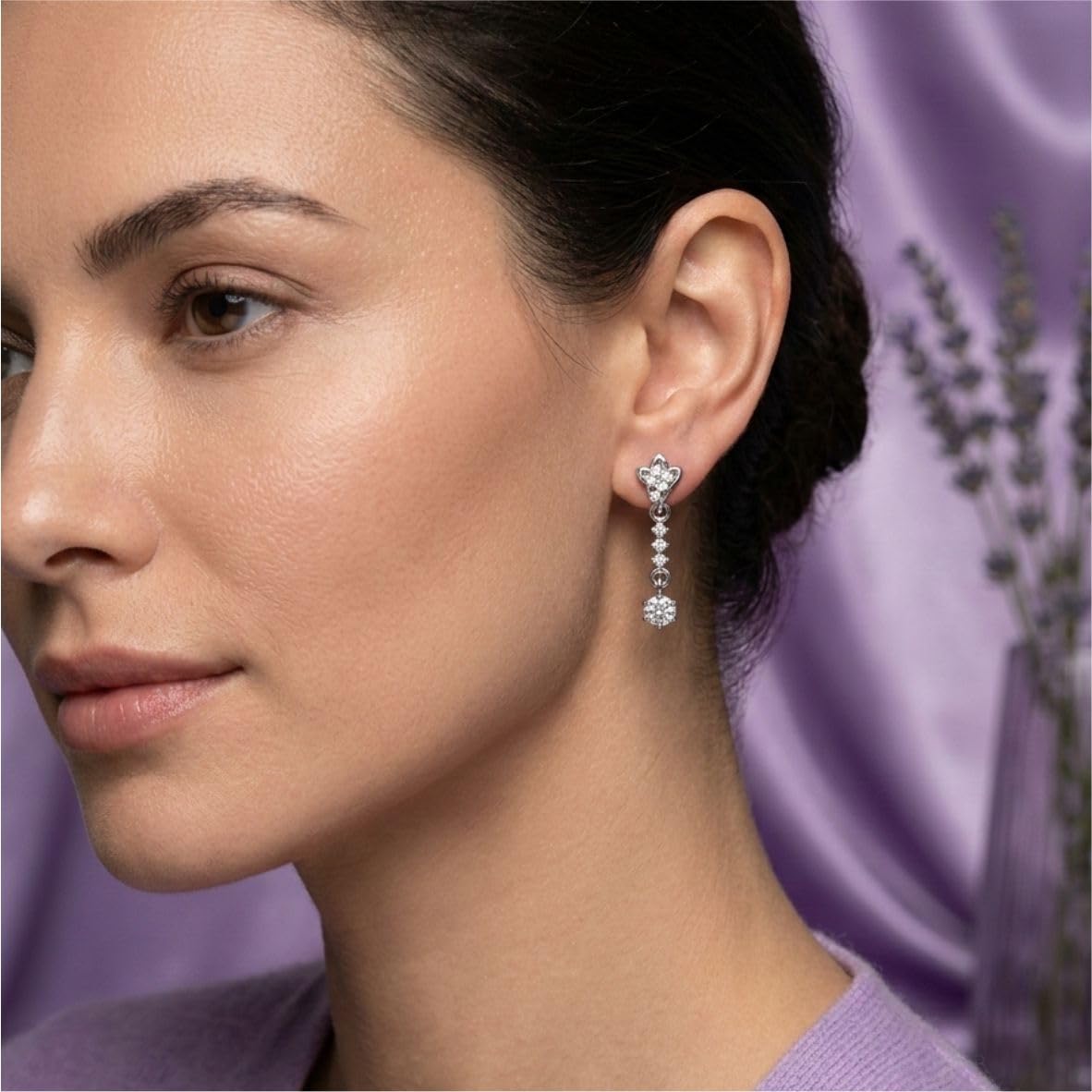 Silver Floral Drop Earrings