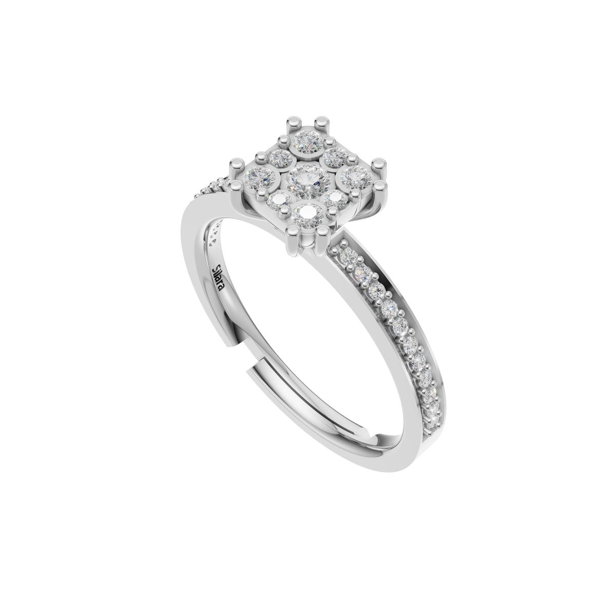 Silver Halo Cluster Solitaire Ring