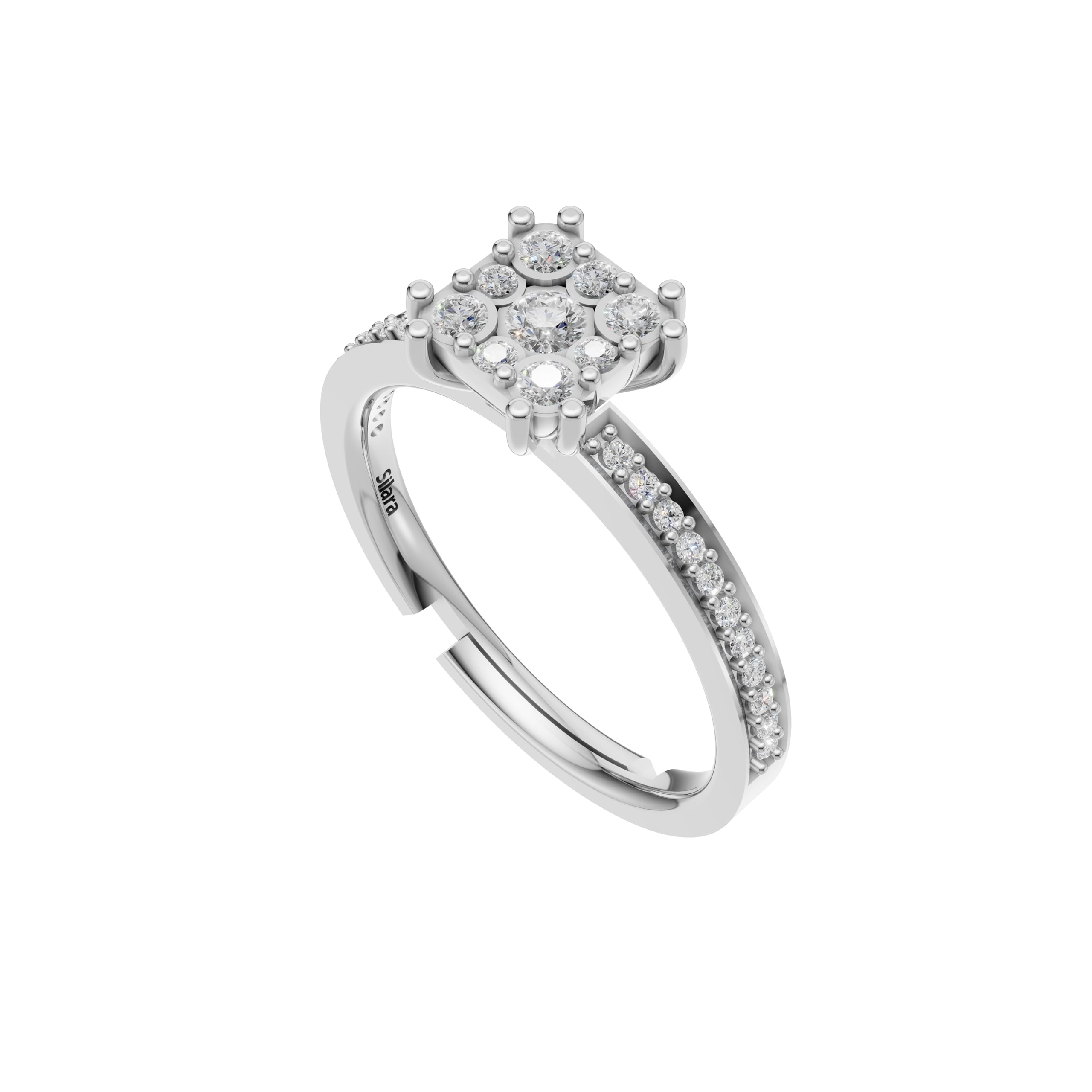 Silver Halo Cluster Solitaire Ring