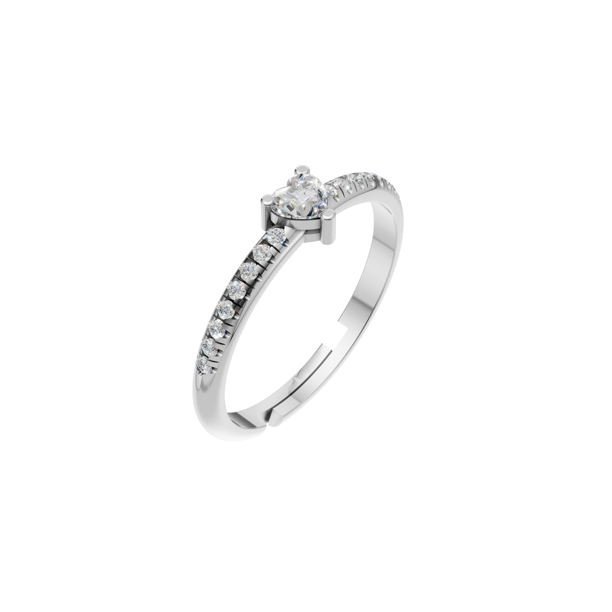 Silver Heart-Cut Solitaire Ring