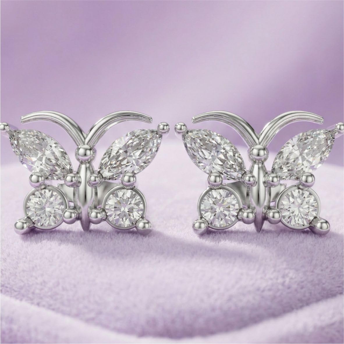 Silver Butterfly Aura Stud Earrings