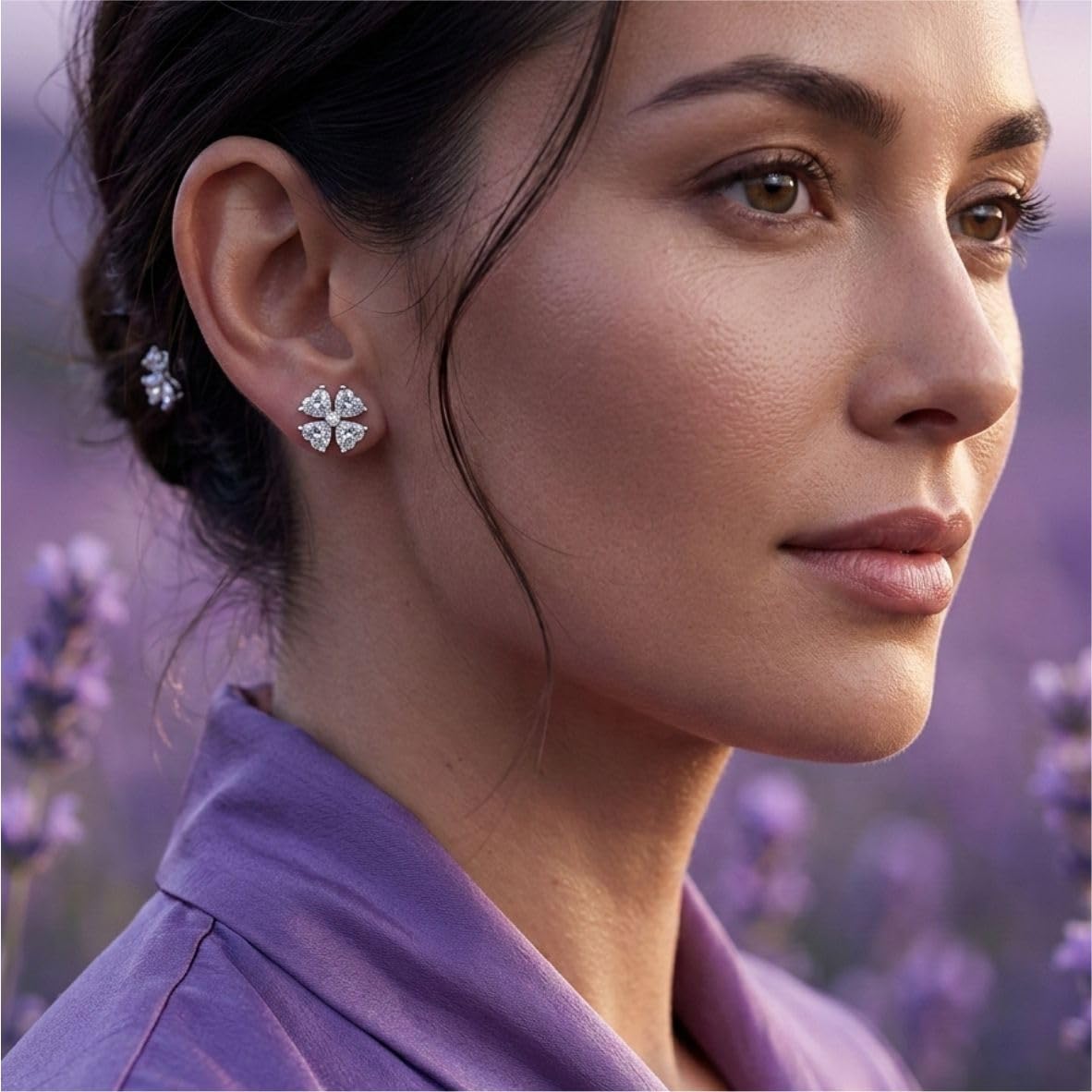 Silver Four-Leaf Radiant Stud Earrings