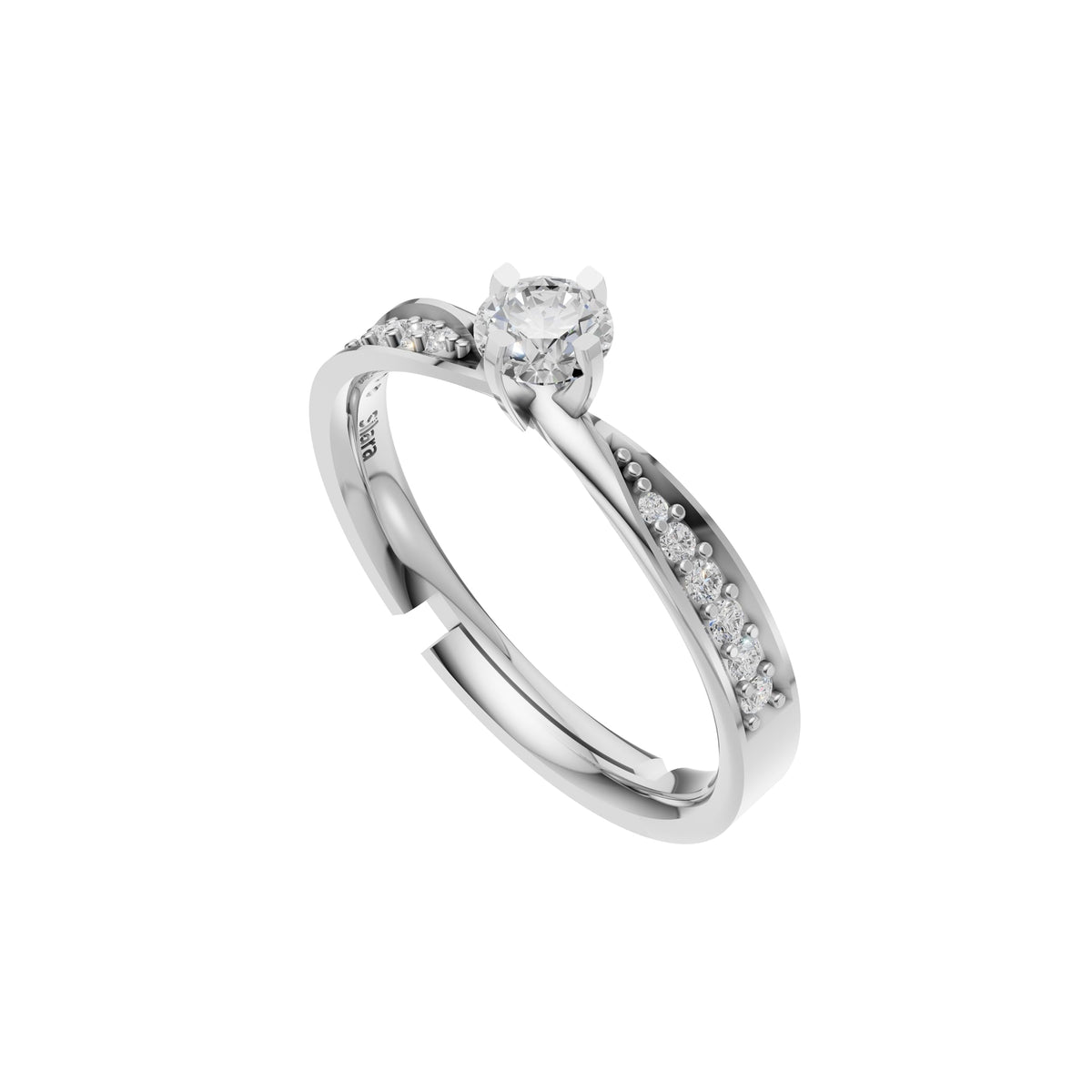 Silver Pavé Accent Solitaire Ring