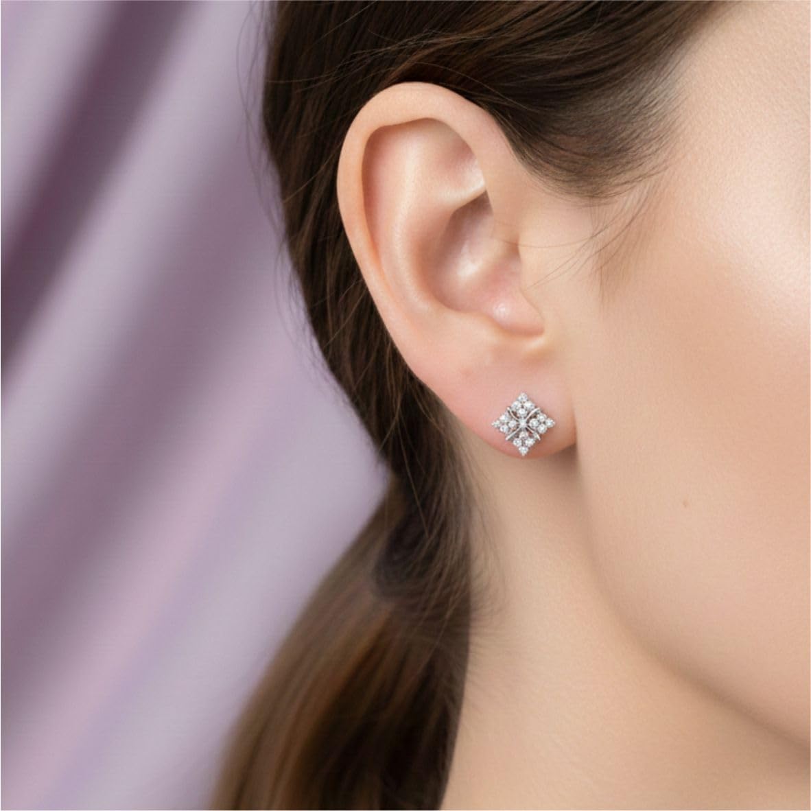 Silver Diamond-Petal Stud Earrings