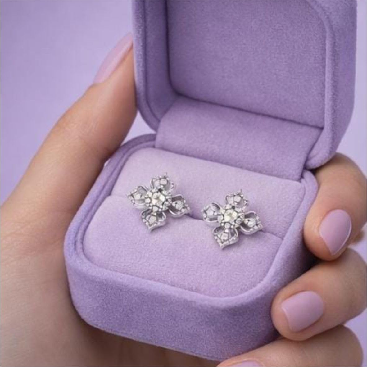 Silver Regal Petal Cluster Earrings