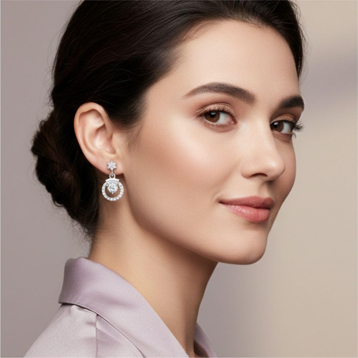 Silver Celestial Heart Drop Earrings