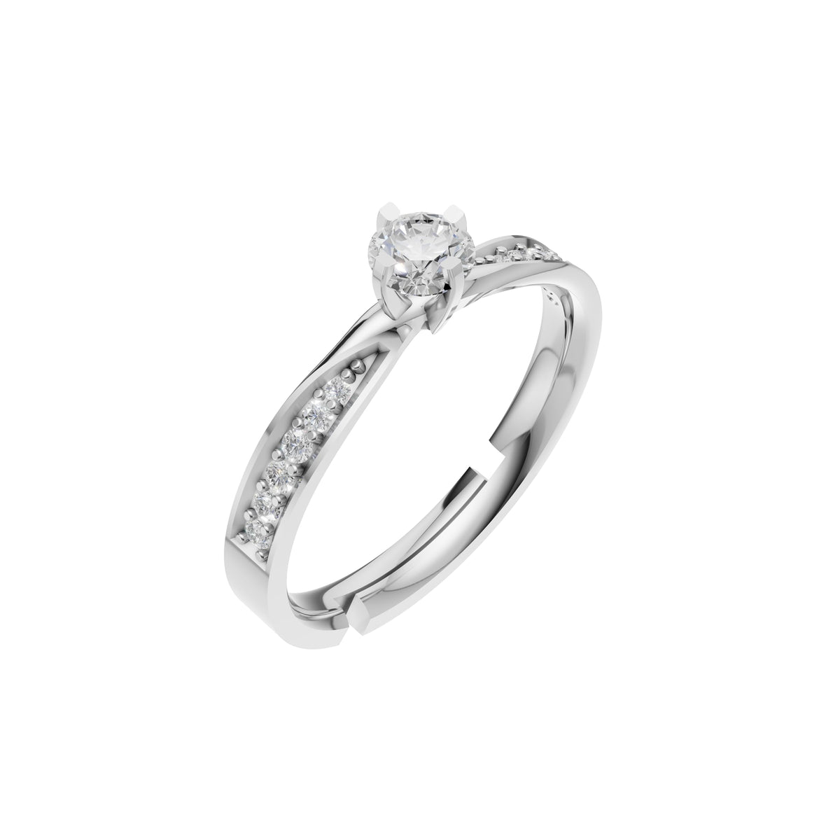 Silver Pavé Accent Solitaire Ring