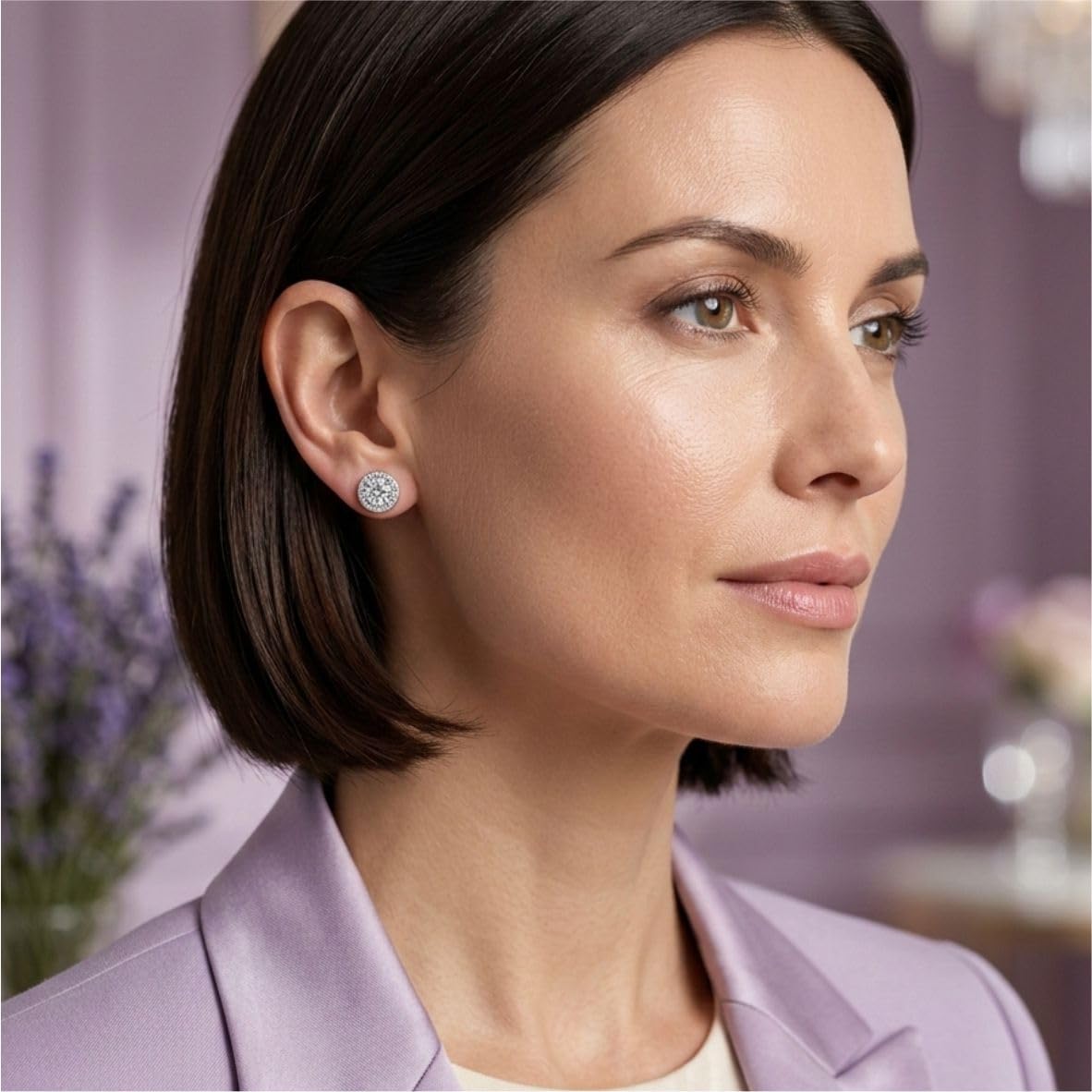 Silver Round Halo Stud Earrings