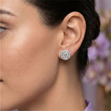 Silver Round Halo Stud Earrings