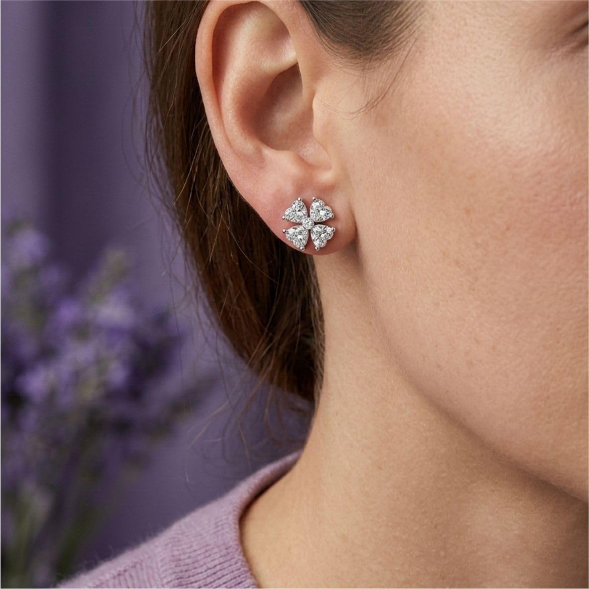 Silver Four-Leaf Radiant Stud Earrings