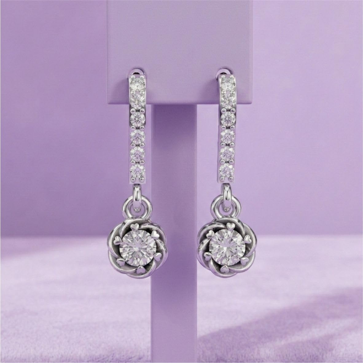 Silver Crystal Drop Bar Earrings