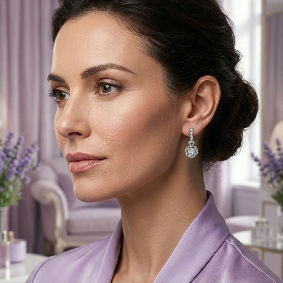 Silver Crystal Drop Bar Earrings