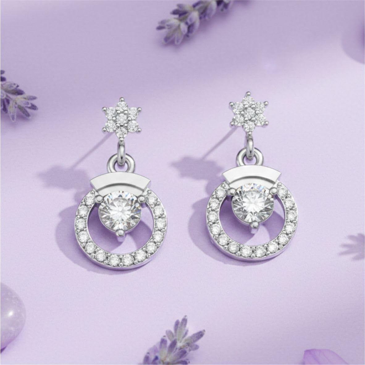 Silver Celestial Heart Drop Earrings