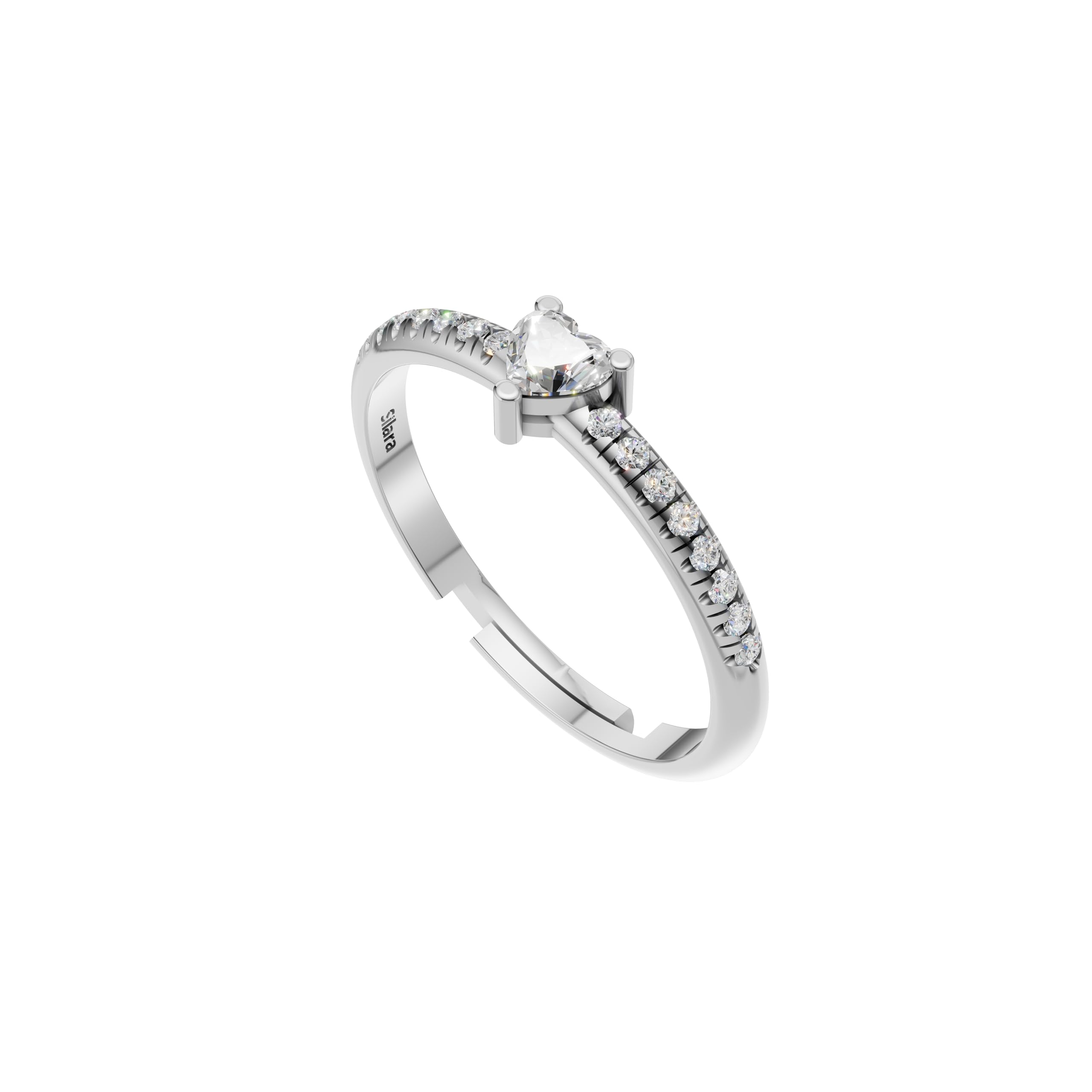 Silver Heart-Cut Solitaire Ring