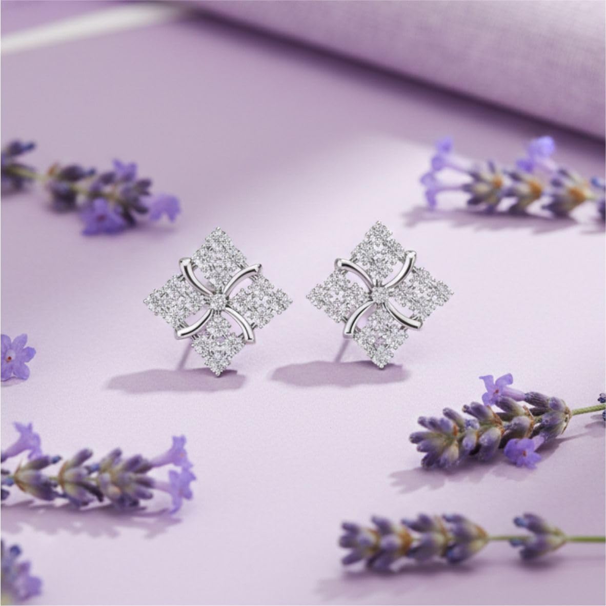 Silver Diamond-Petal Stud Earrings