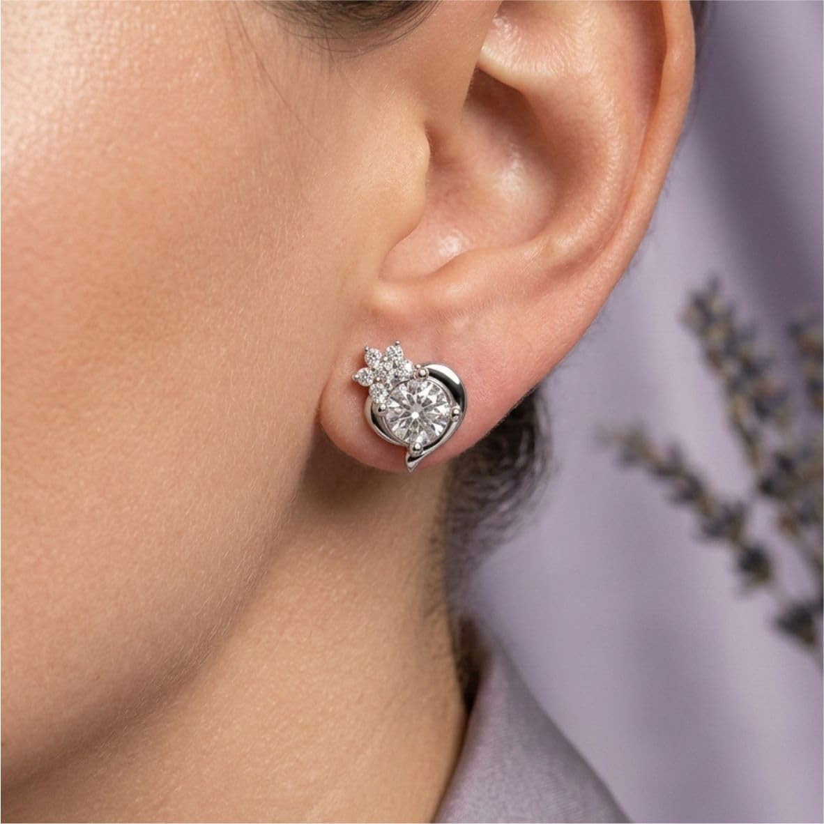 Silver Twinkling Heart Stud Earrings