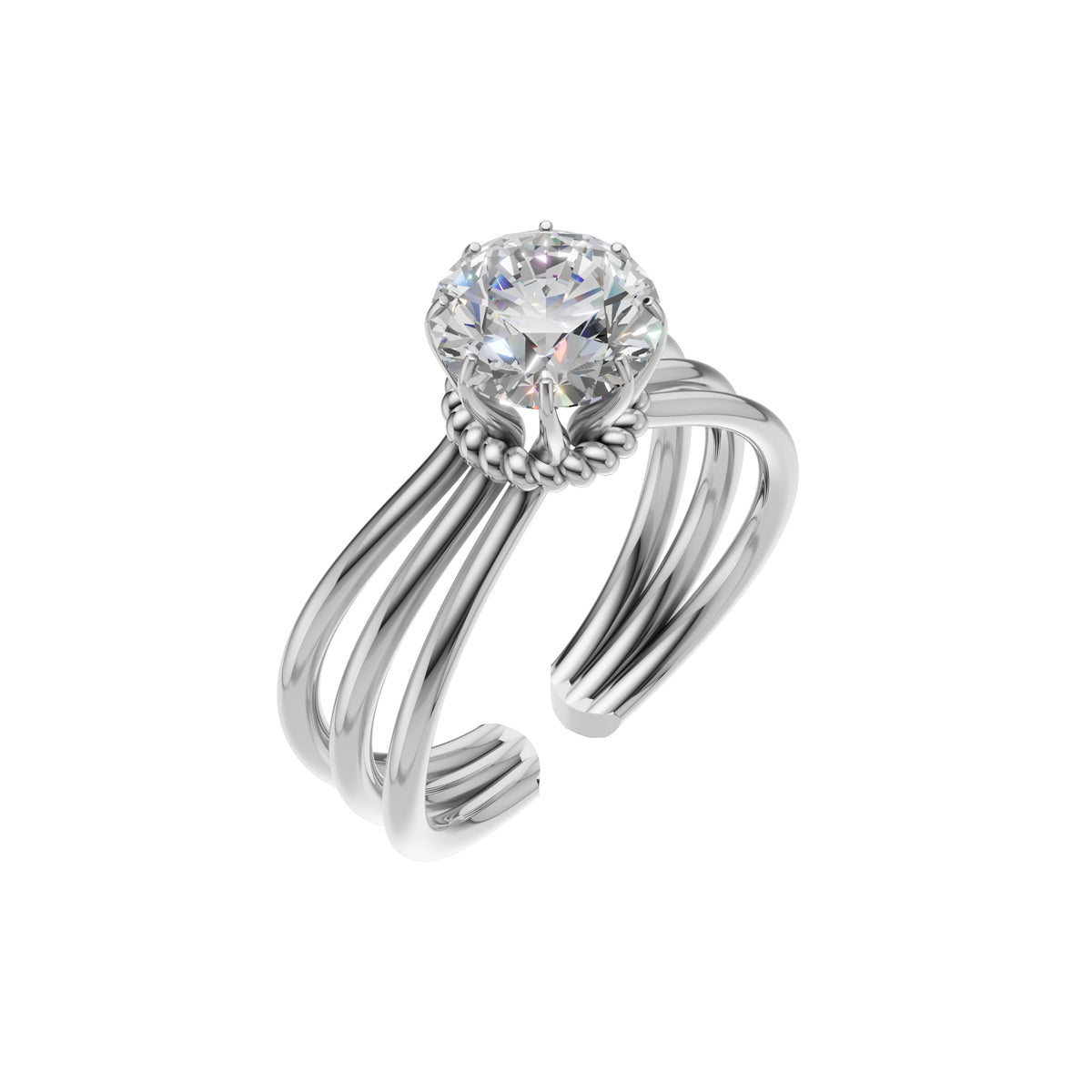 Silver Floral Multi-Band Solitaire Ring