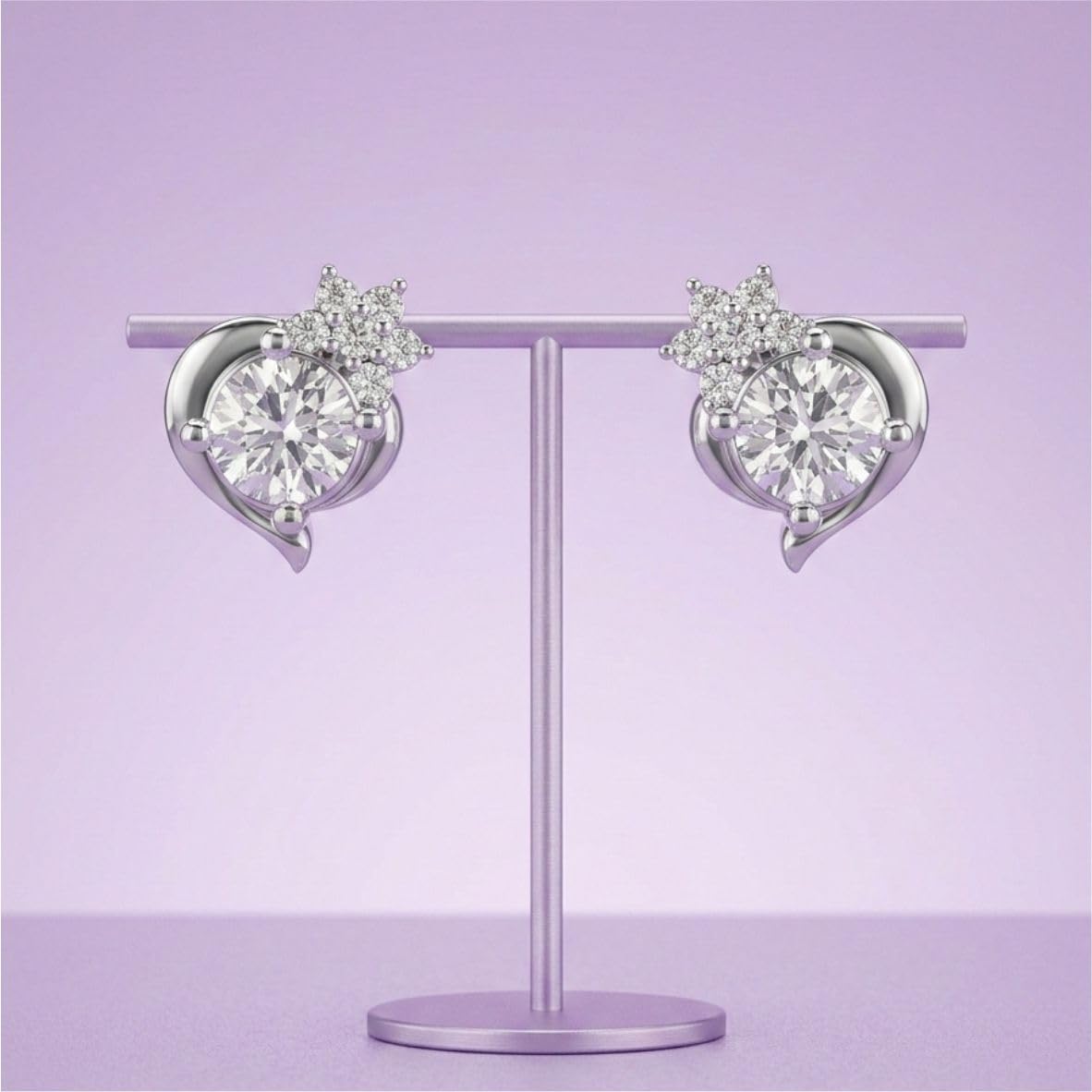 Silver Twinkling Heart Stud Earrings