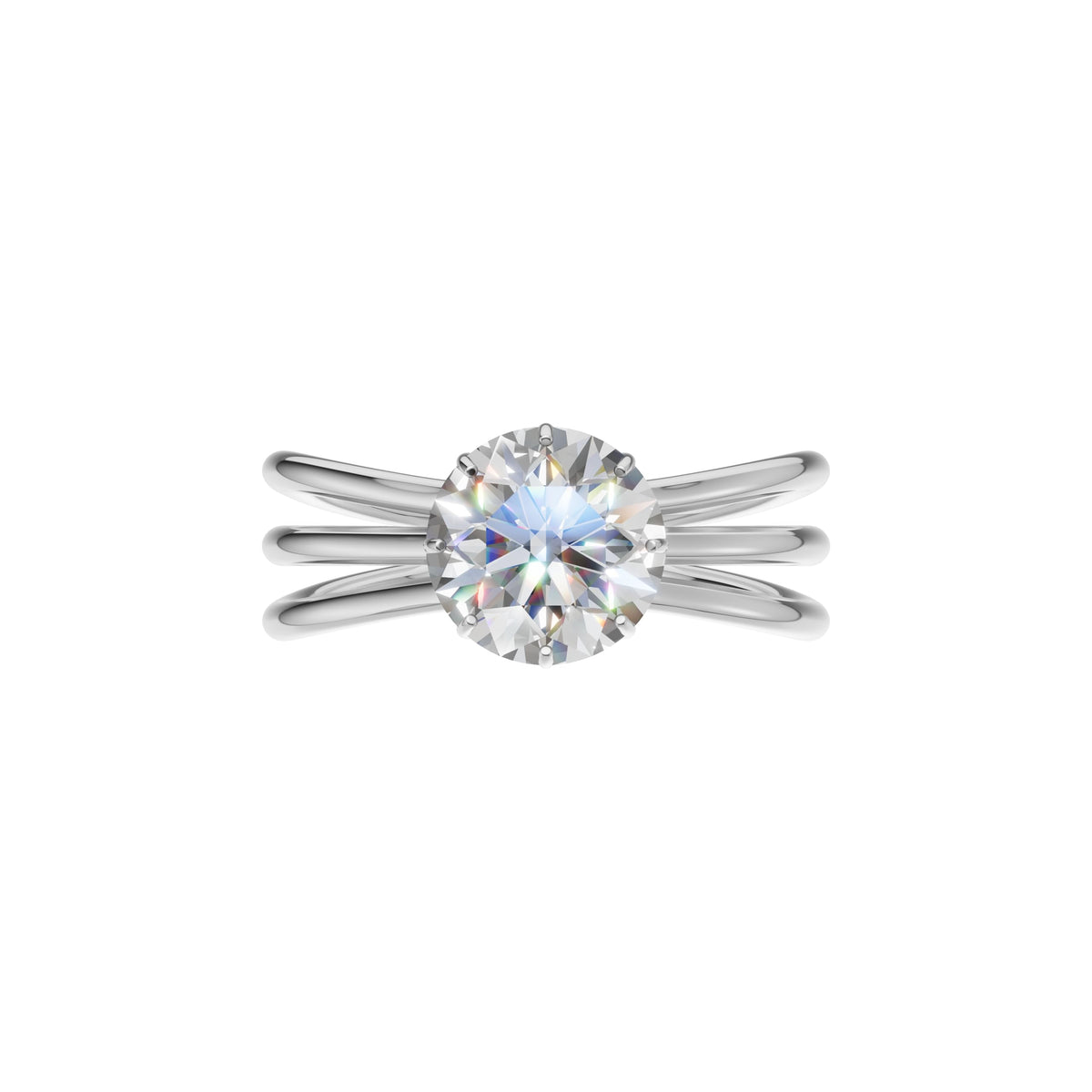 Silver Floral Multi-Band Solitaire Ring