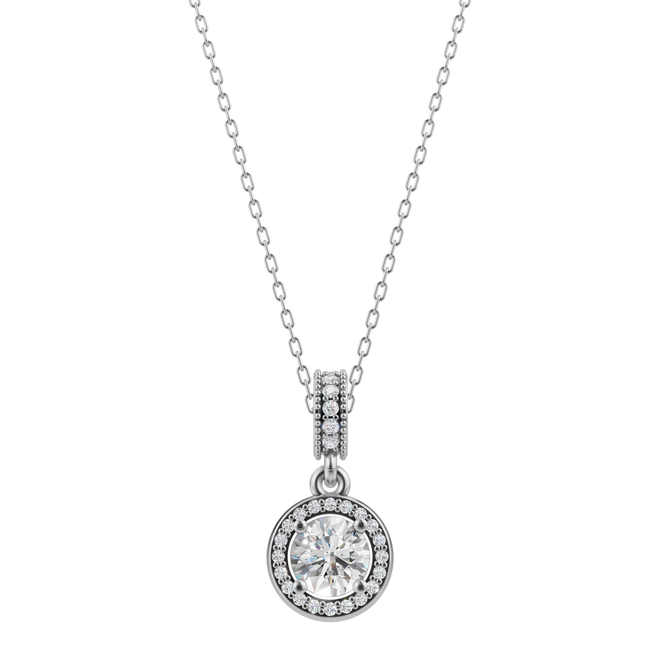 Silver Radiant Halo Solitaire Pendant