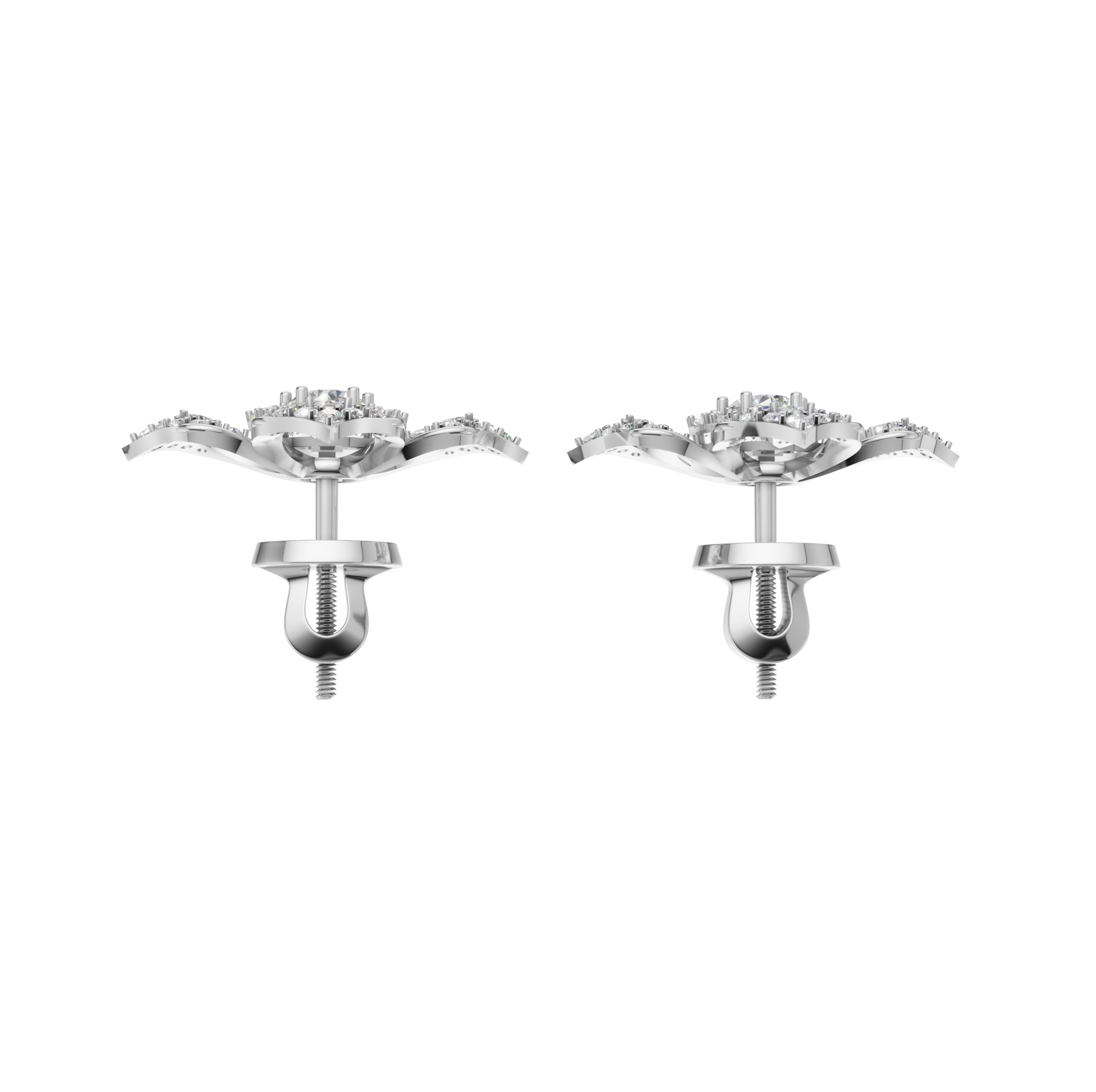 Silver Regal Petal Cluster Earrings