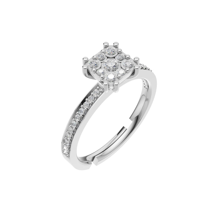 Silver Halo Cluster Solitaire Ring
