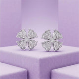 Silver Four-Leaf Radiant Stud Earrings
