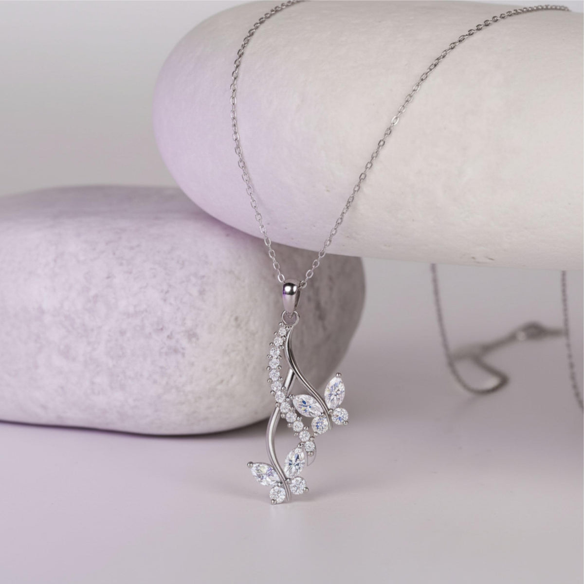 Silver Drop Butterfly Pendant