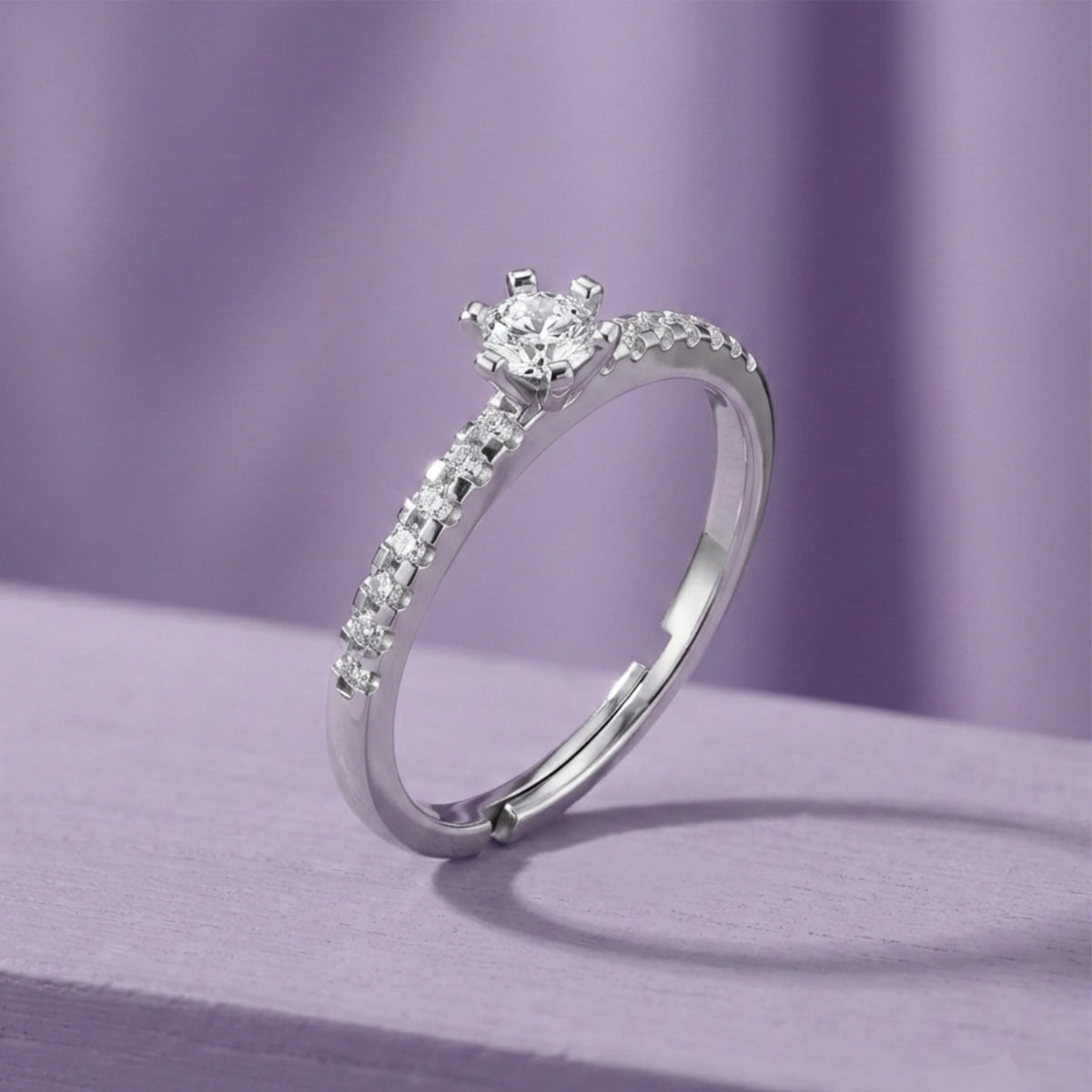 Silver Side-Stone Solitaire Ring